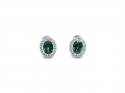 Silver Green & White CZ Oval Cluster Stud Earrings