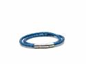 Metalic Blue Leather Wrap Bracelet Stainless Clasp