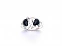 Silver Whitby Jet Double Heart  Ring S