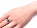 Silver Whitby Jet Double Heart  Ring S