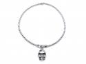 Silver Skull Charm Elasticated Bead Bracelet