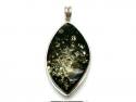 Silver Green Amber Marquise Pendant