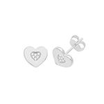 Silver CZ Set Heart Stud Earrings 10x8mm