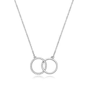 Silver CZ Linked Double Circle Necklet 16-18 Inch