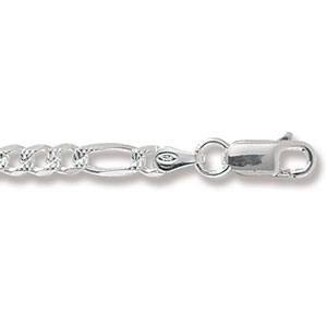 Silver Patterned Figaro Bracelet 7 Inch