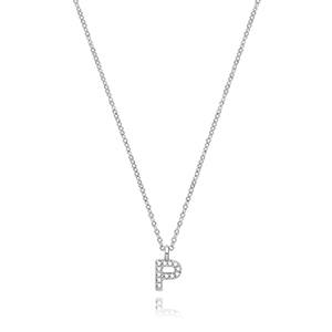 Silver Rhodium Plated CZ Initial Necklace P