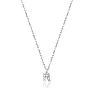 Silver Rhodium Plated CZ Initial Necklace R