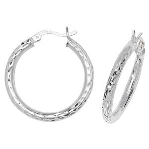 Silver Round Diamond Cut Hoop Earrings 10mm