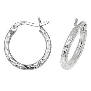 Silver Diamond Cut Round Hoop Earrings 10mm