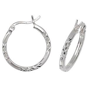 Silver Diamond Cut Round Hoop Earrings 15mm