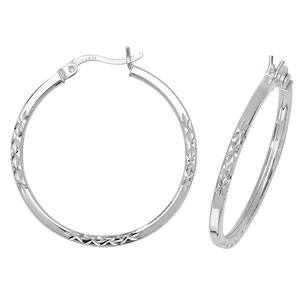 Silver Diamond Cut Round Hoop Earrings 25mm