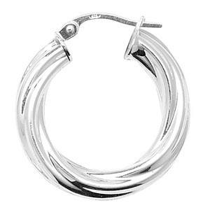 Silver Round Twisted Hoop Earrings 15mm