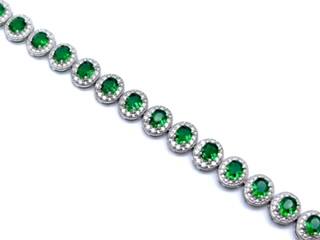 Silver Green & White CZ Oval Cluster Bracelet