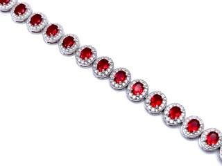 Silver Red & White CZ Oval Cluster Bracelet