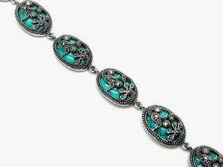 Silver Created Turqouise & Marcasite Bracelet