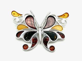 Silver Multi Amber Butterfly Pendant
