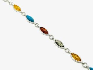 Silver Amber & Created Turquoise Bracelet