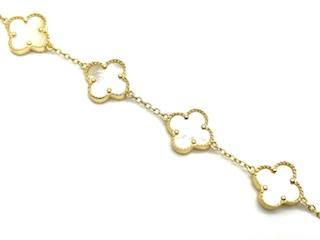 Silver Gold Plated Mother Of Pearl Clover Bracelet