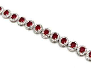 Silver Oval Red & White CZ Cluster Bracelet