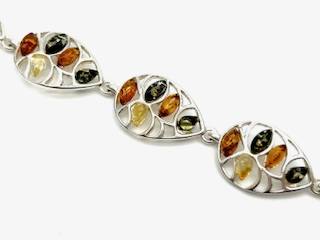 Silver Multi Amber Fancy Leaf Bracelet