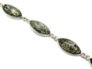 Silver Green Amber Marquise Bracelet
