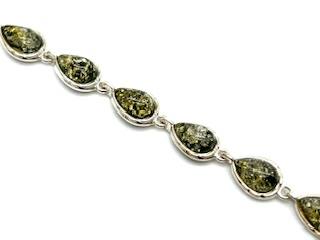 Silver Green Amber Teardrop Bracelet