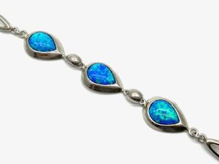 Silver Blue Created Opal Teardrop Bracelet