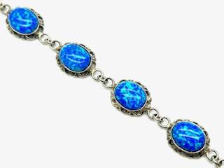 Silver Blue Created Opal Oval Fancy Bracelet