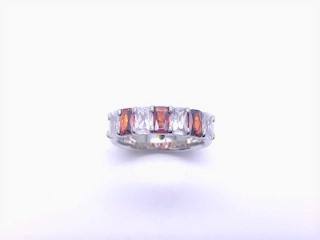 Silver Oblong Red & Clear CZ 7 Stone Ring