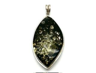 Silver Green Amber Marquise Pendant