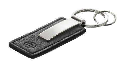Stainless Steel and Black Leather Alloy Key Ring