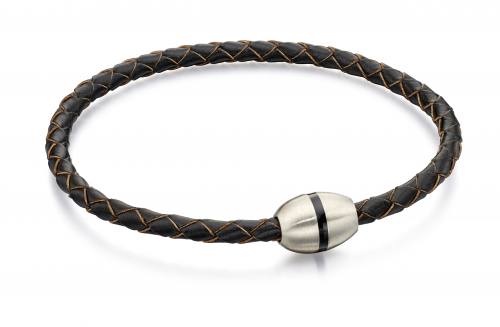 Stainless Steel Brown Leather Bracelet 21cm