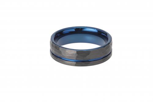 Tungsten Carbide Ring Hammered Blue & Black IP 7mm