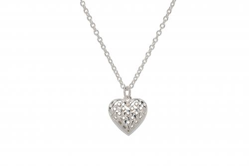 Silver Crosshatch Heart Pendant & Slider Chain