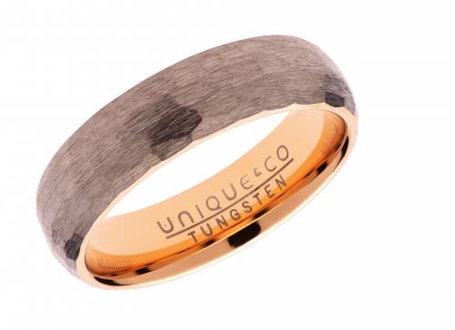 Tungsten Hammered Ring With Rose Plating 6mm