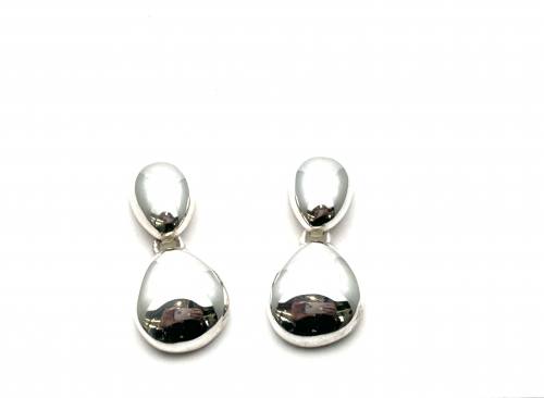 Silver Polished 2 Pebble Drop Stud Earrings