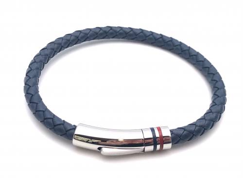 Blue Leather Bracelet Red & Blue Detail Clasp