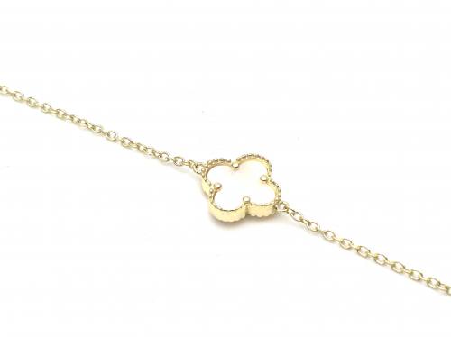 Silver Gold Plated Mother Of Pearl Clover Bracelet