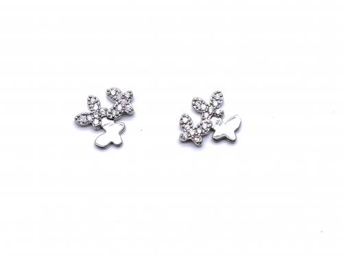 Silver CZ Butterfly Group Stud Earrings