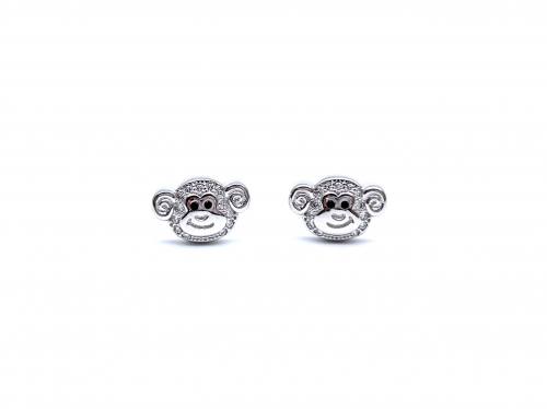 Silver CZ Monkey Face Stud Earrings