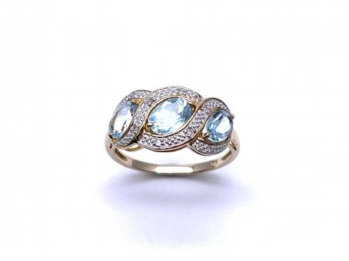 9ct Blue Topaz & Diamond Dress Ring