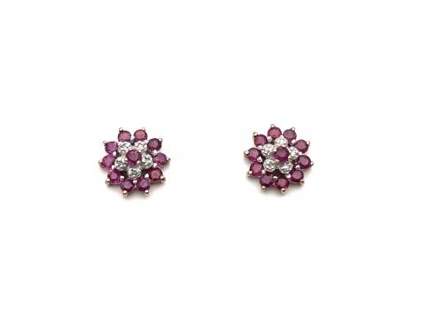9ct Ruby & Diamond Cluster Earrings