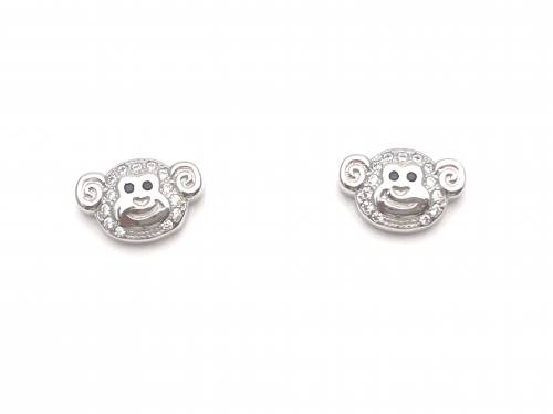 Silver CZ Monkey Head Stud Earrings