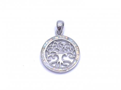 Silver Opalique Tree Of Life Pendant 18mm
