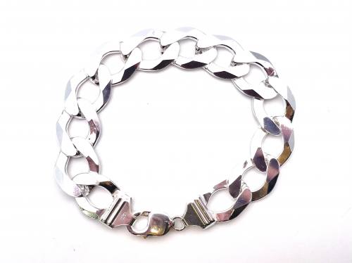 Silver Flat Large Link Curb Bracelet 9 inch