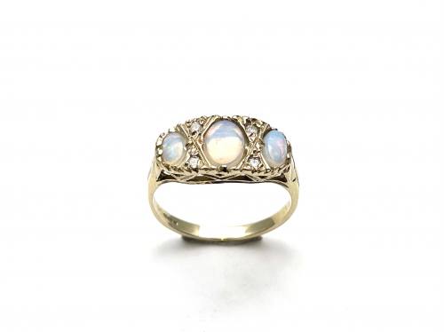 9ct Opal & Diamond 3 Stone Ring