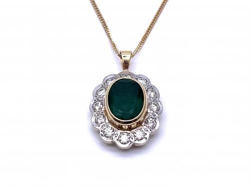 Emerald & Diamond Pendant & Chain