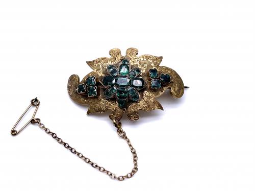 Victorian Moldavite Set Brooch