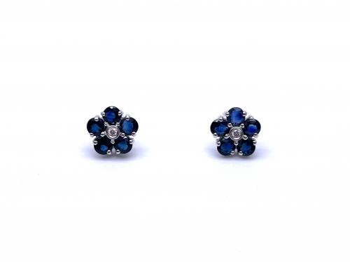 9ct White Gold Sapphire & Diamond Flower Earrings