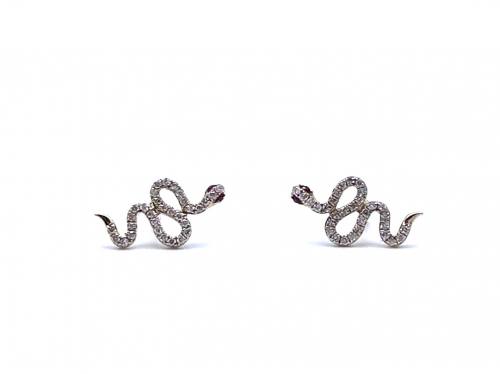 9ct Yellow Gold Diamond & Ruby Snake Stud Earrings